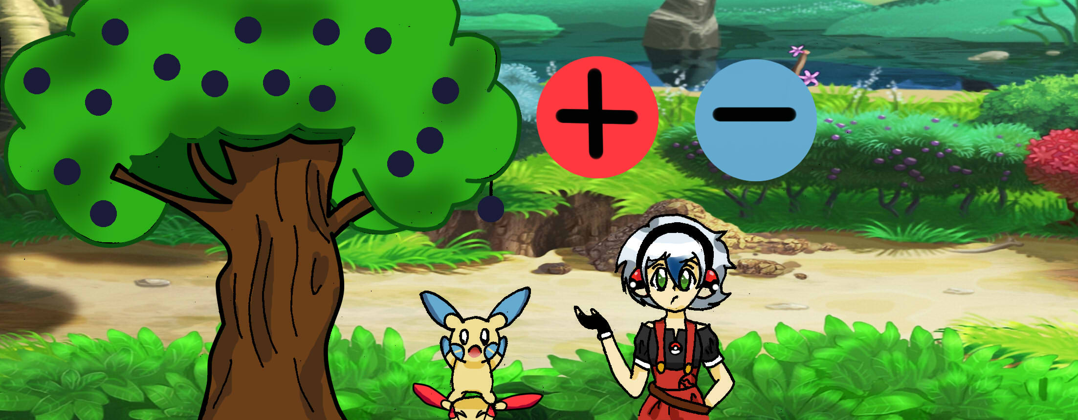image of my pokemon trainer rina deciding to pick a berry or not