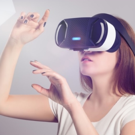 Girl wearing VR headset