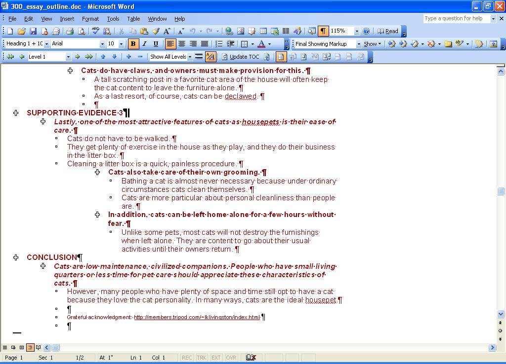 Figure 2: Screen Capture of the outline contained in the file downloaded in Step 2 above
