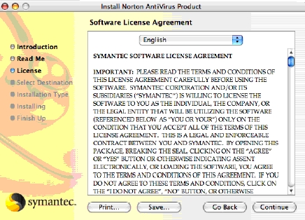 Norton Anit-Virus License Page