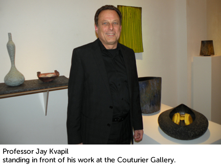 Professor Jay Kvapil standing in front of his work at the Couturier Gallery