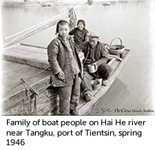 Family of boat people on Hai He river near Tangku, port of Tientsin, spring 1946 