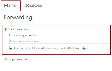 Forwarding options in Office 365. 