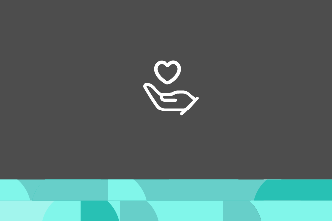 icon of a heart floating above a hand, decorative graphic