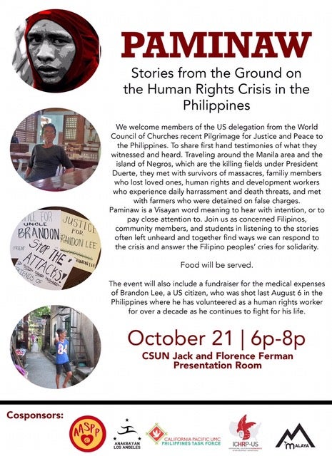 Flyer for Paminaw, stories from the ground on the human rights crisis in the Philippines