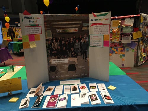 This project included a poster and individual brochures showing how class members changed during their first college semester.