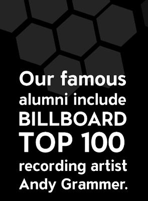 Tile stating that our famous alumni include Billboard top 100 recording artist Andy Grammer