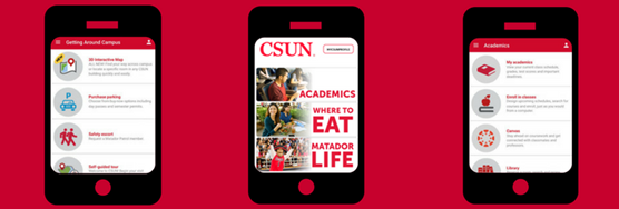 Examples of new CSUN app screens. 