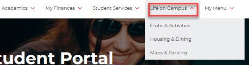 Life on Campus drop down menu. 