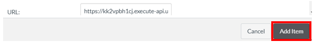 The URL box contains a website address, click Add Items button at bottom right