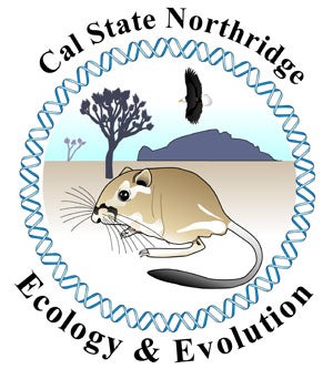 Ecology & Evolution logo showing kangaroo rat, Joshua tree and bald eagle