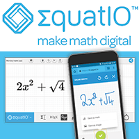 Equatio logo above handwritten equation in the EquatIO mobile app translated into an accessible digital format in the desktop or browser version