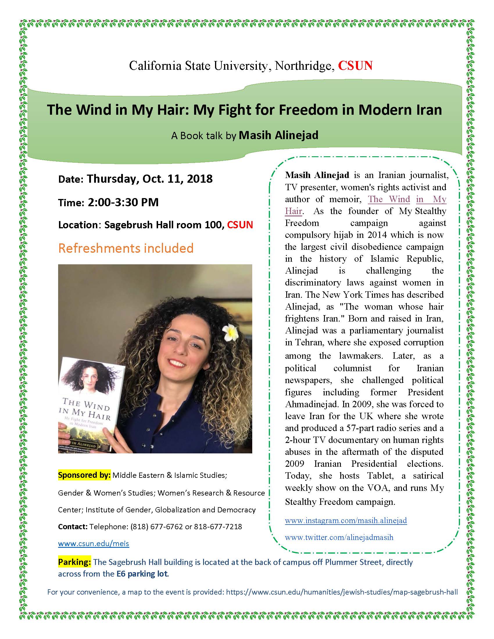The Wind in My Hair: My Fight for Freedom Modern - A Book Talk by Masih Alinejad | California State University, Northridge