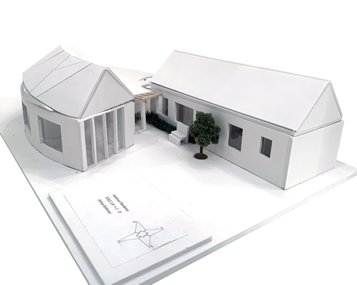 A scaled model of an original residential design seen in perspective view