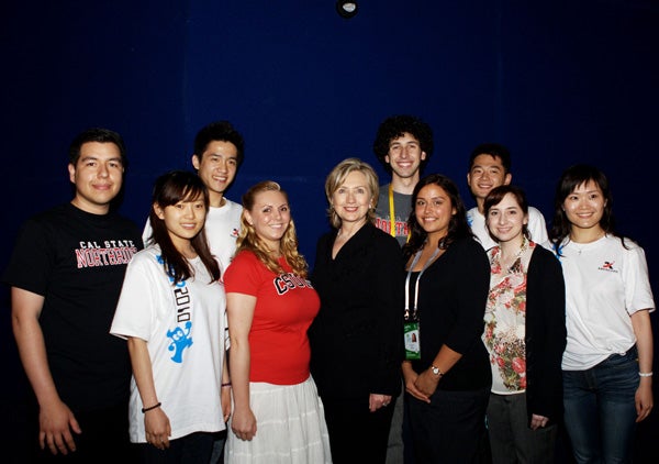 Hillary Clinton with students
