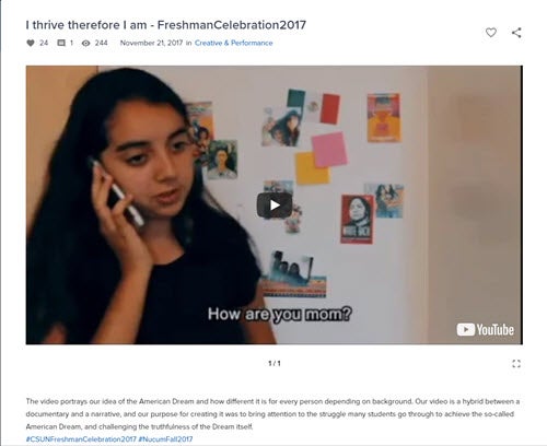 Video still shows a student talking on the phone with her mom.