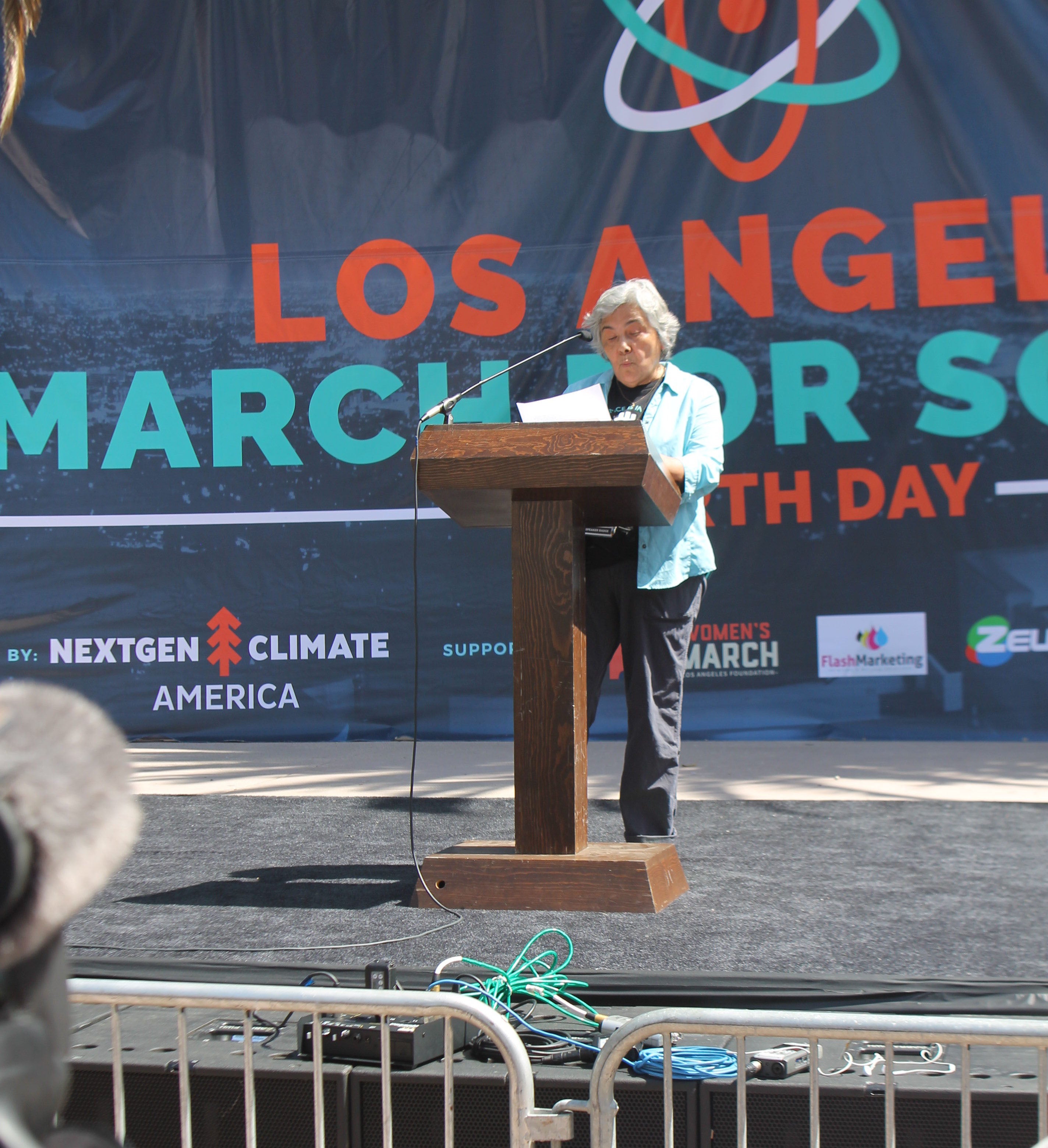 CSUN biology professor MariaElena Zavala speaks at the March for Science Los Angeles