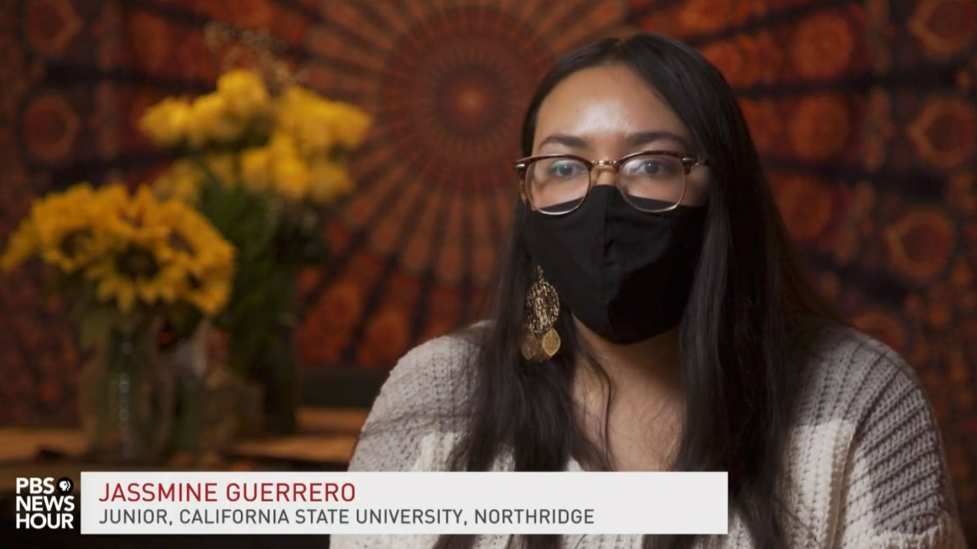 Still from PBS NewsHour broadcast featuring Jassmine Guerrero