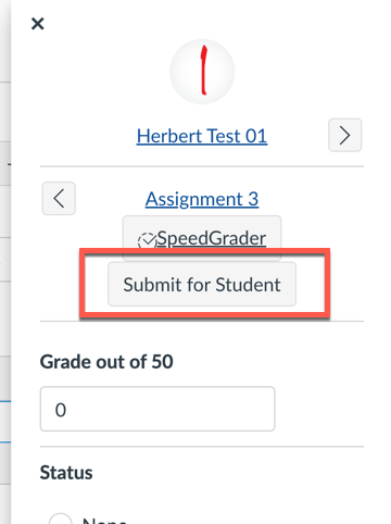 The open box with a red box around the Submit for Student button