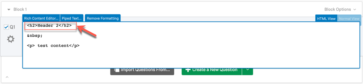 additional headers can be added through the html view in a survey question