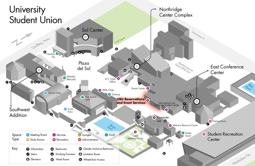Map of USU showing Reservations and Event Services Office location