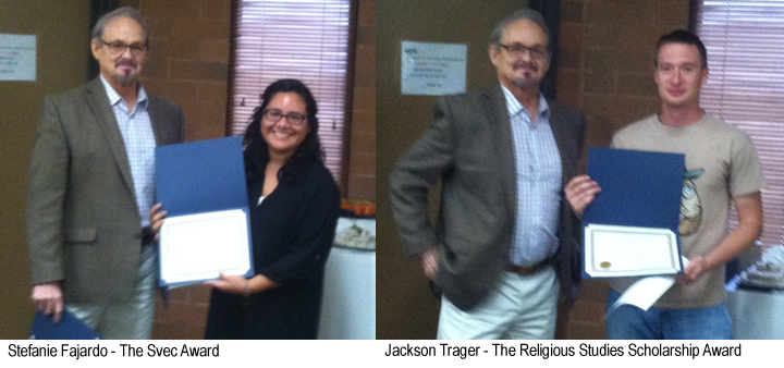 Stephanie Fajardo and Jackson Trager holding award certificates