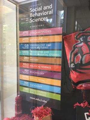 The College of Social &amp; Behavioral Sciences directory uses bright colors to highlight department office locations.