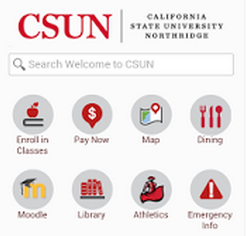 The CSUN mobile app screen. 