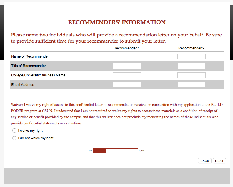 Screenshot of recommender's information page