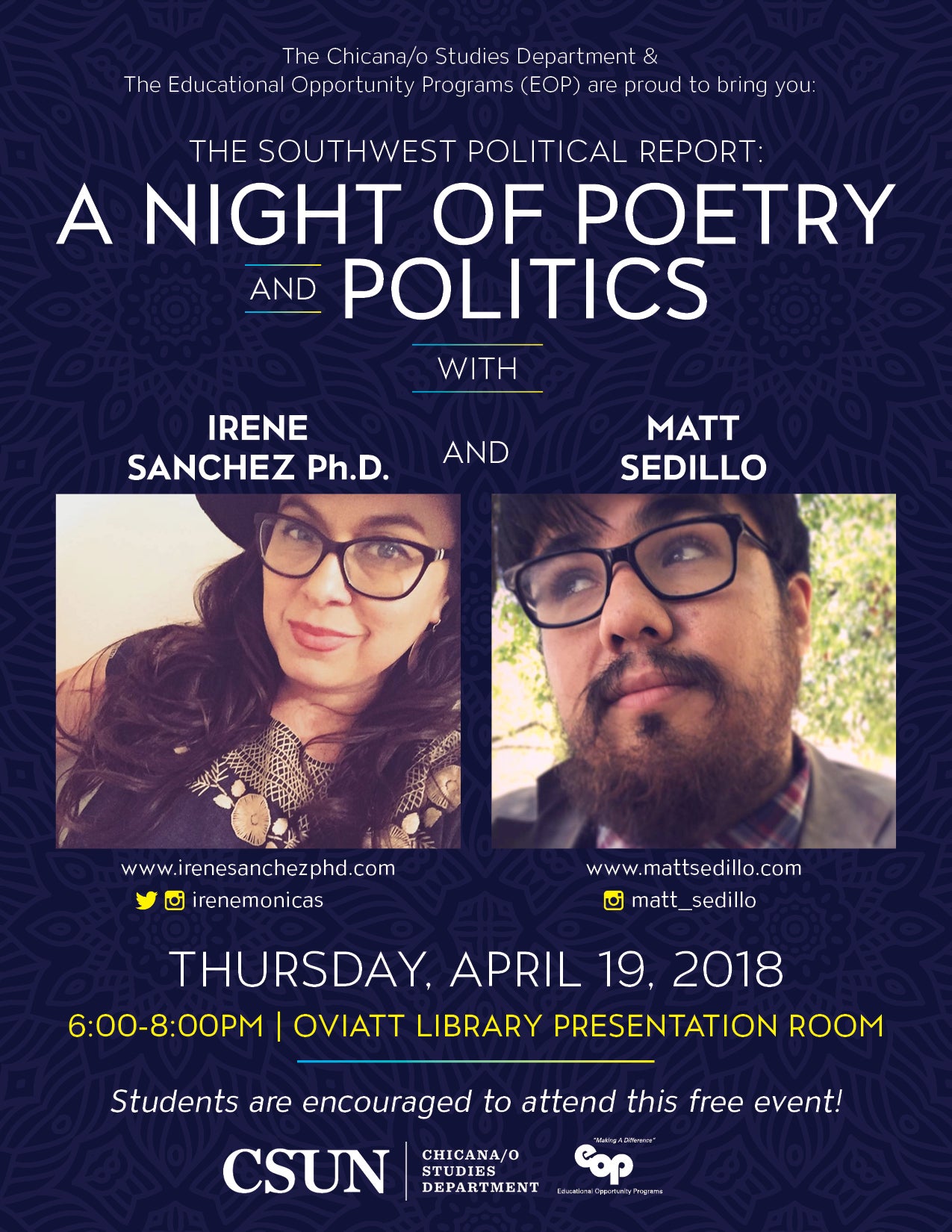 Night of Poetry and Politics with Sedillo and Sanchez