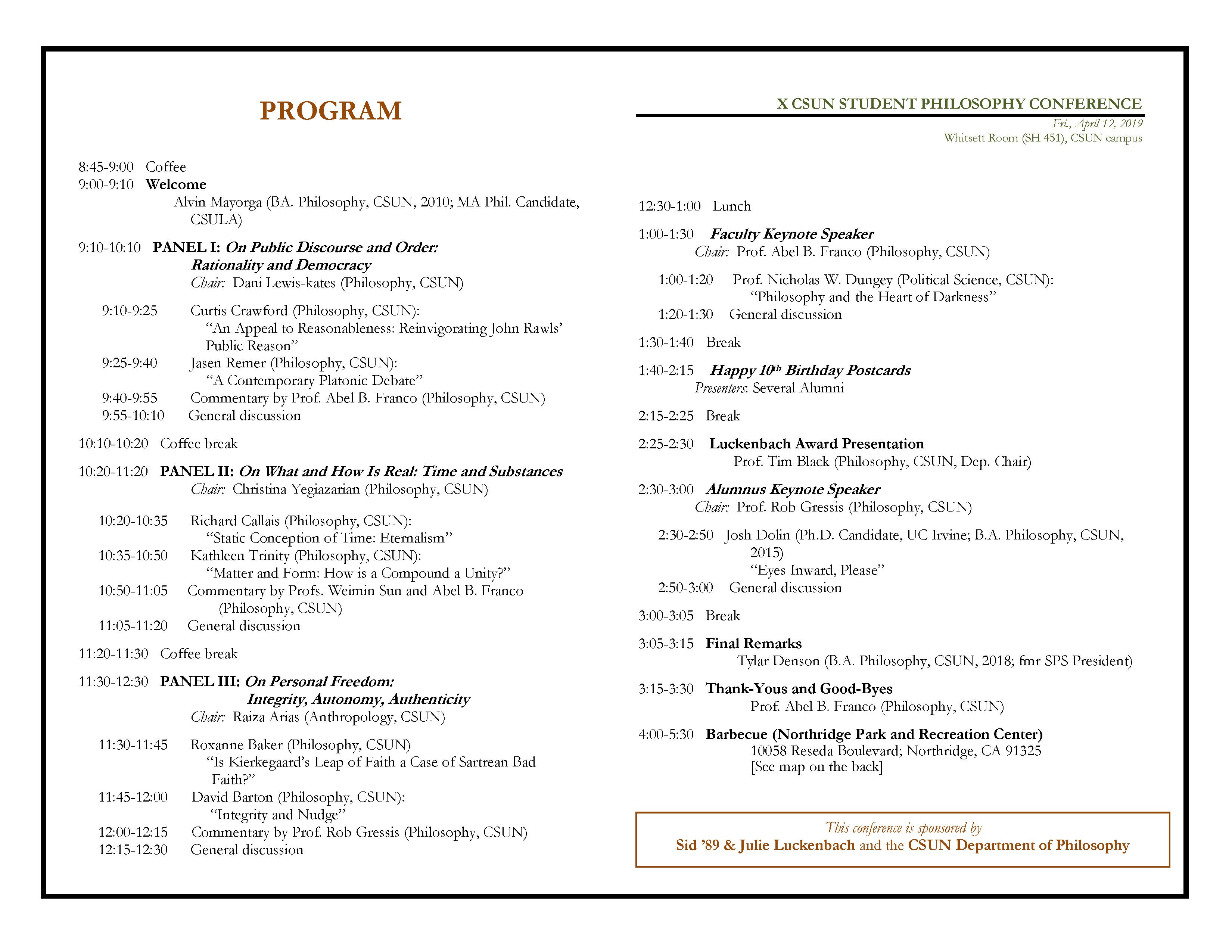 Annual Student Philosophy Conference program