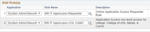 Add roles section of the Application Access Request module. 