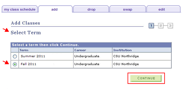 Select a Term page displays.