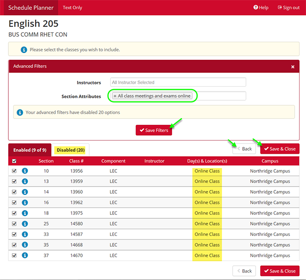 Enter Section Attributes filter, save and close.