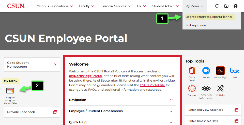 DPR/Planner link has now been added to portal home page and to My Menu tab