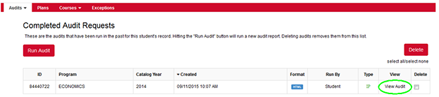 The Completed Audit Requests page displays.
