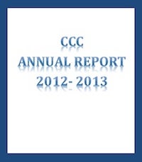Box with blue border containing words "CCC Annual Report 2012-2013"