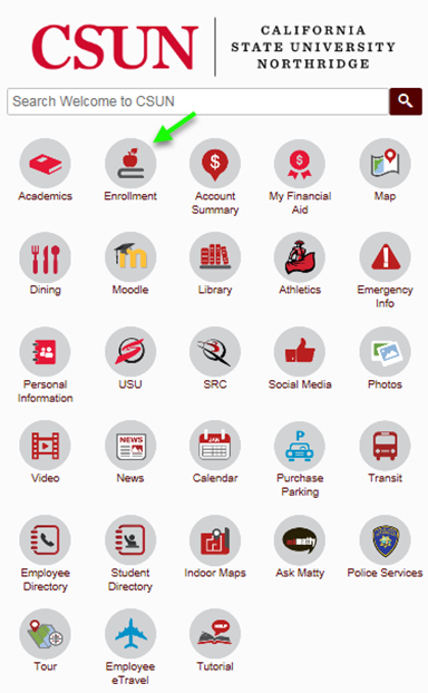CSUN Mobile App home page.