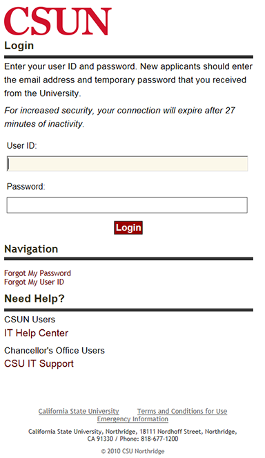 CSUN Mobile App log in.