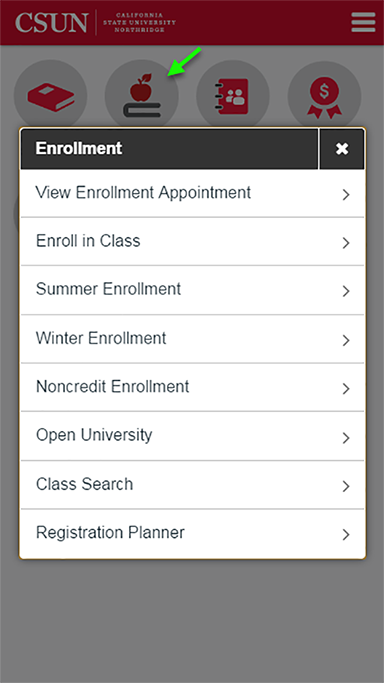 The enrollment tile allows class registration, appointment checking, and more.