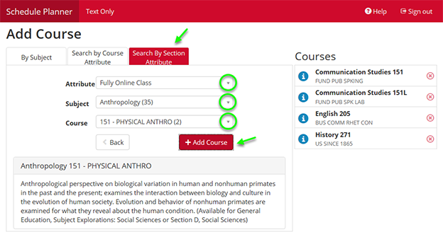 Location of search by section attribute.