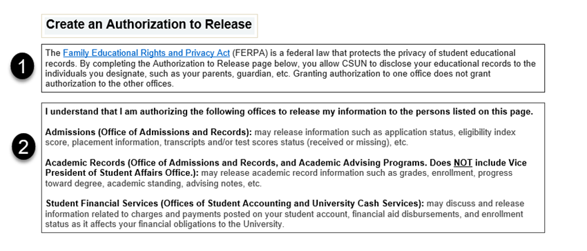 FERPA, offices to select to release information, and types of information