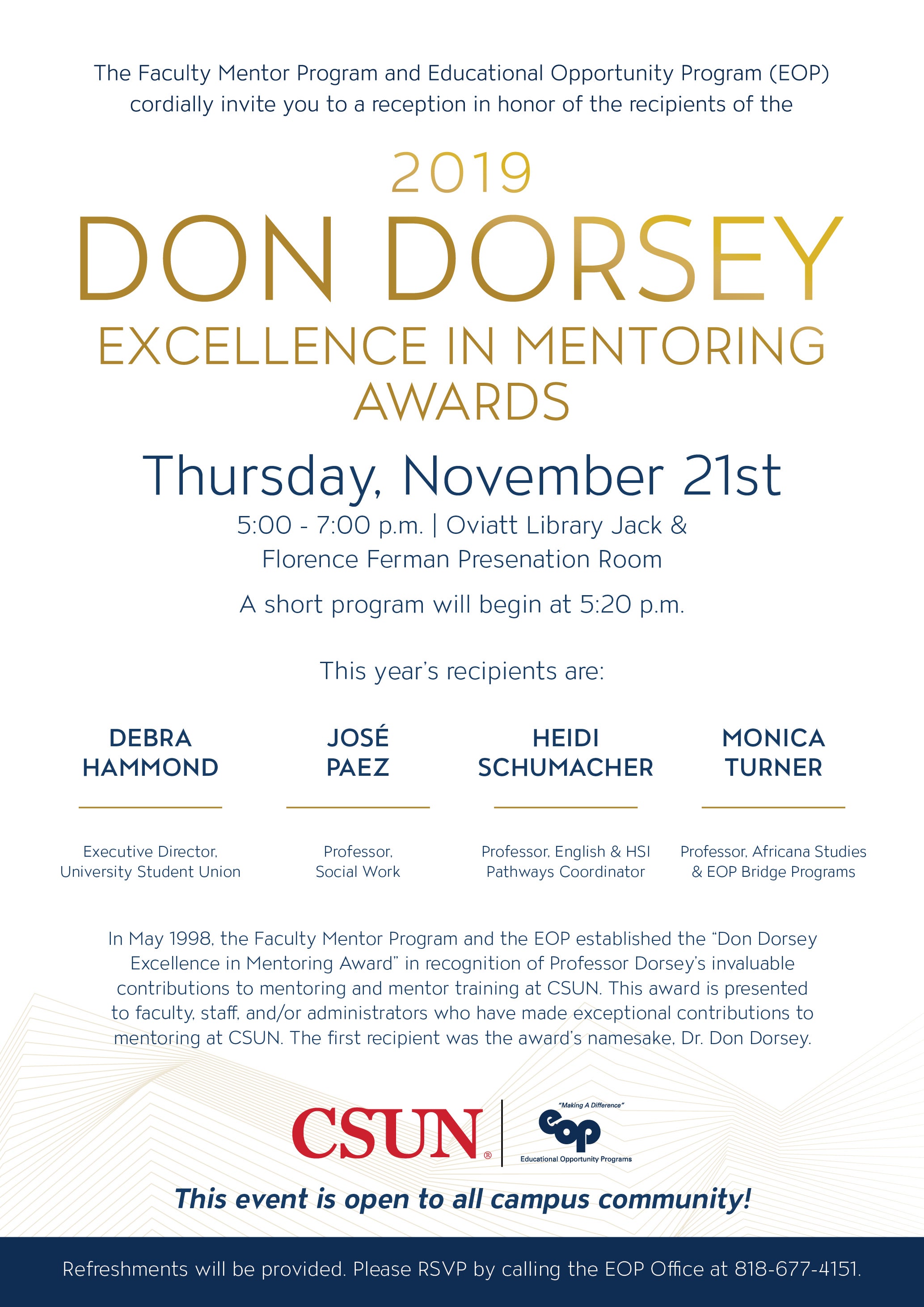 Don Dorsey Excellence In Mentoring Awards Announcement