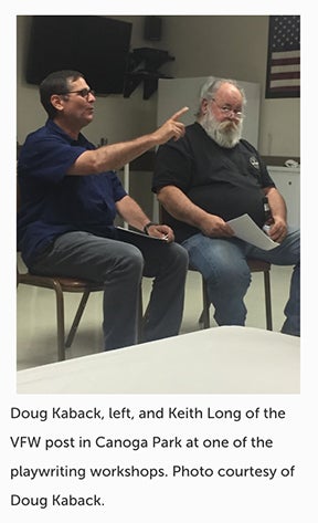 Doug Kaback, left, and Keith Long of the VFW post in Canoga Park at one of the playwriting workshops.