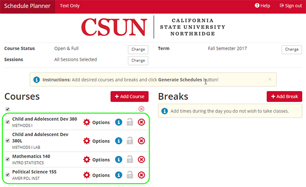 Results after importing courses.