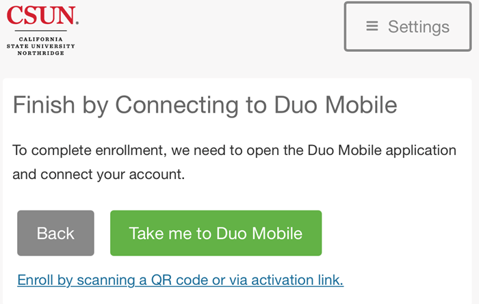 Finish by connecting to Duo mobile. 