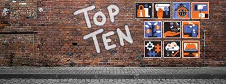 Ten graphical elements. Decorative only. Includes the words Top Ten.