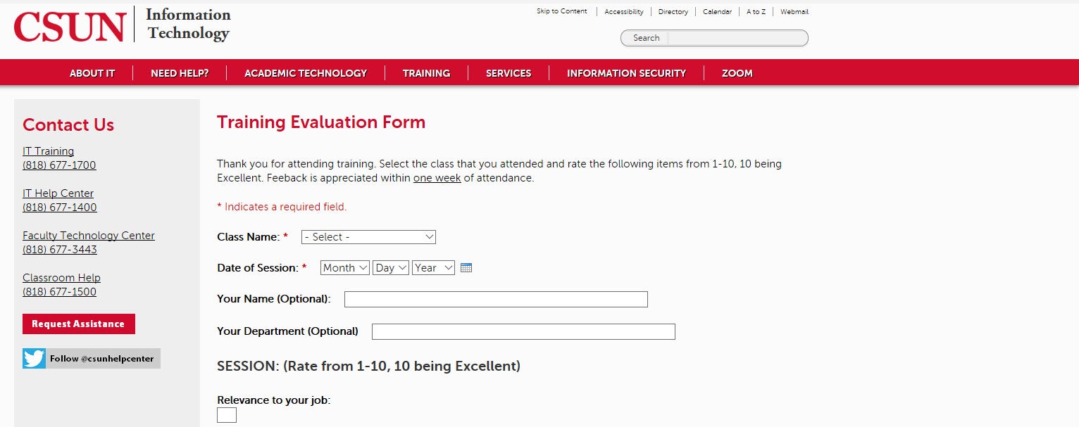 Web-One Webform Evaluation Example 1