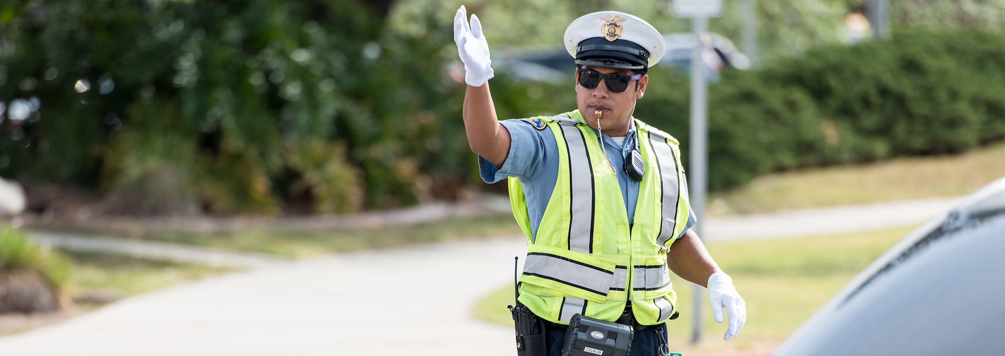Parking officer directing traffic