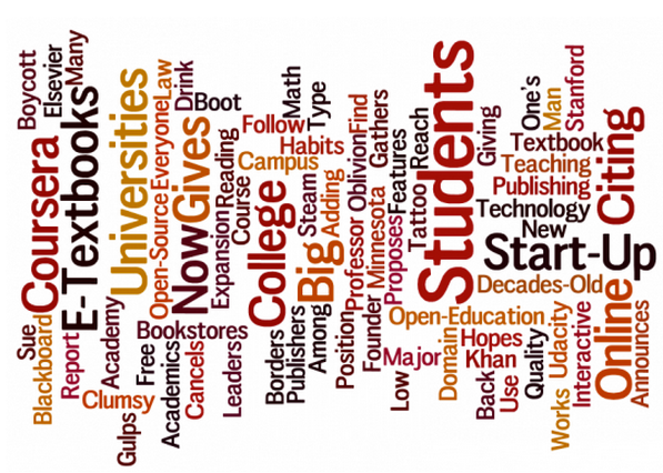 A graphic "wordle" representing higher education. 